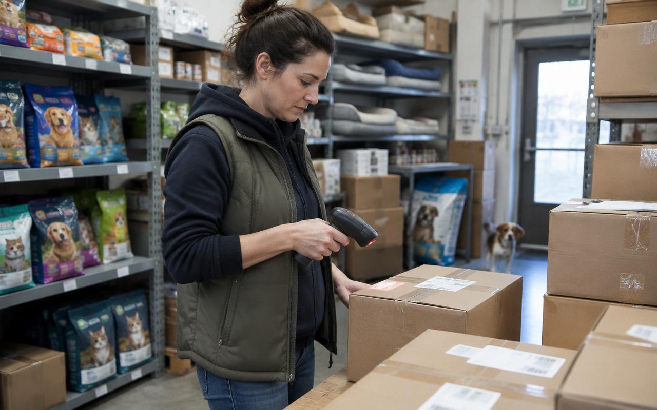 Retail owner organizing inventory