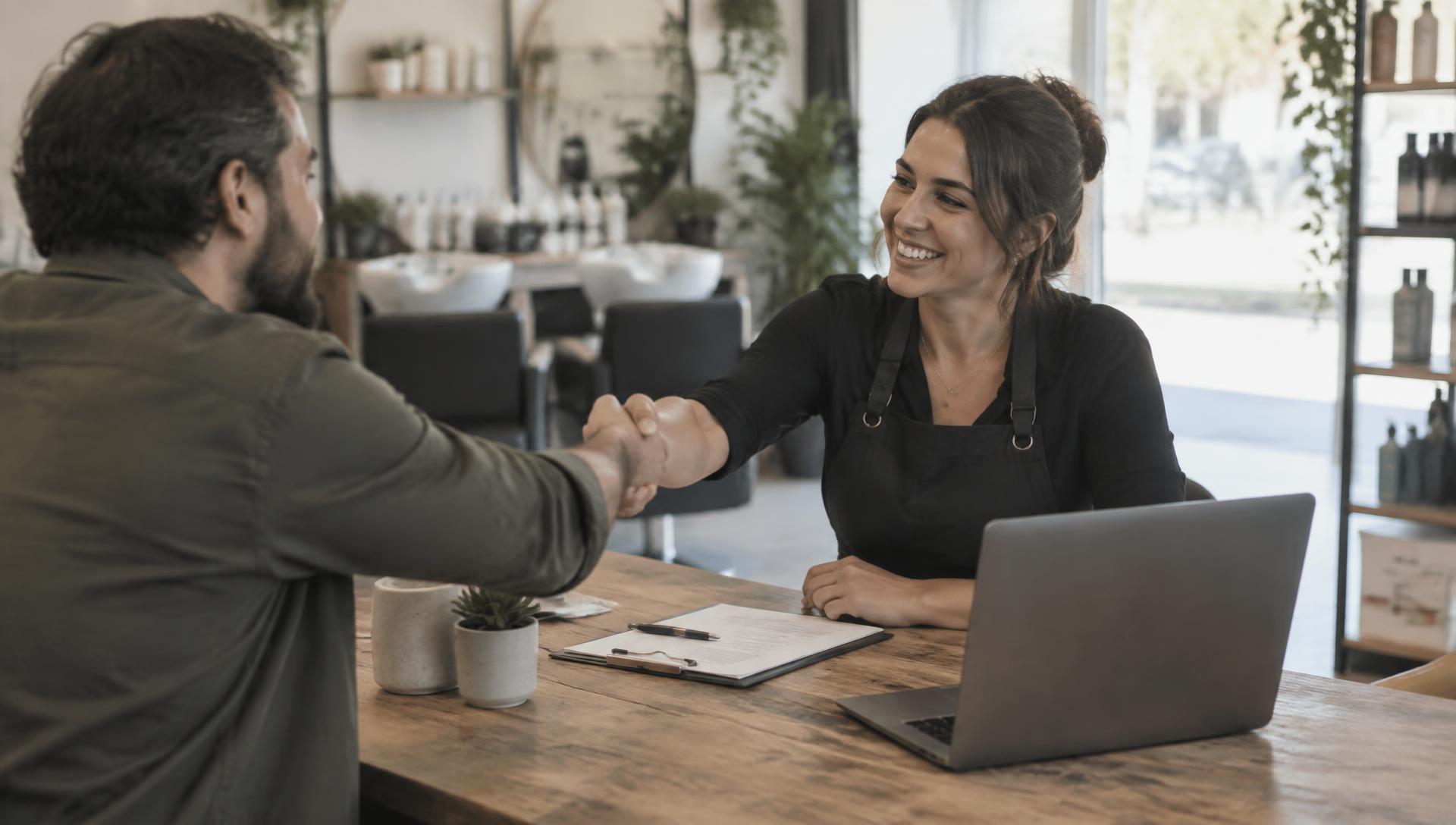 A small-business owner meeting with a funding expert