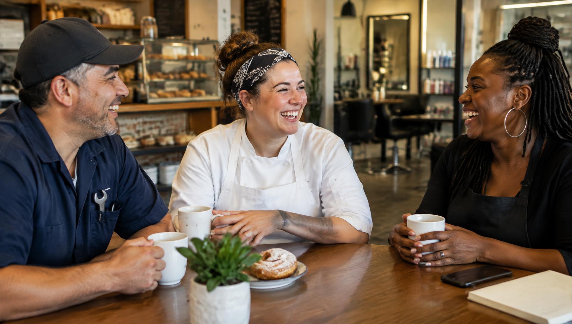 A small business owner shaking hands with a funding expert across a table